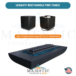 Legacy Rectangle Fire Table in GFRC Concrete Propane Enclosure - Majestic Fountains