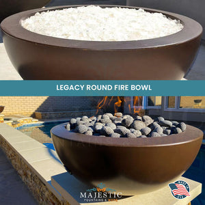 Legacy Round Fire Bowl in GFRC Concrete- Majestic Fountains and More