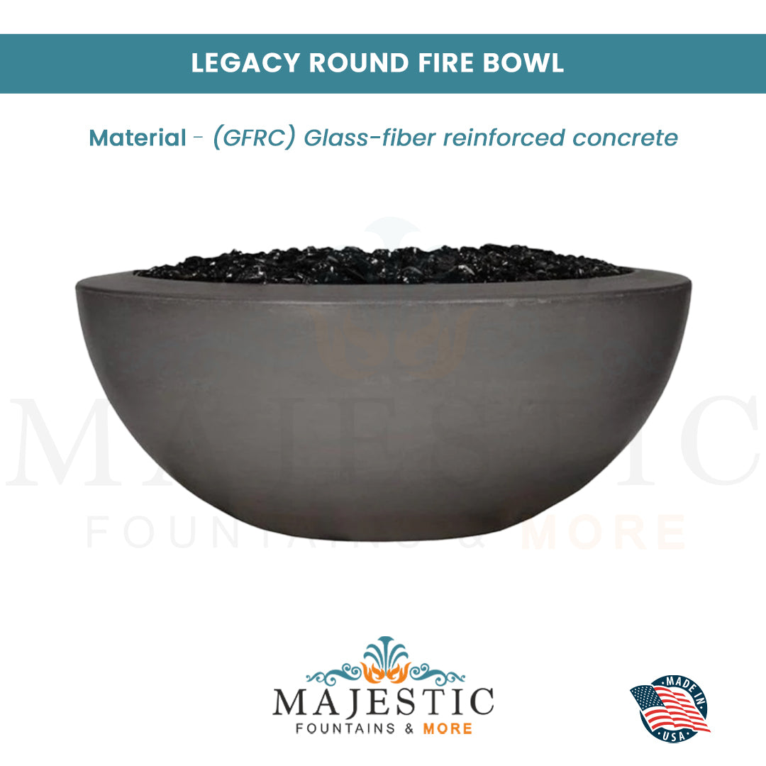 Legacy Round Fire Bowl in GFRC Concrete - Majestic Fountains and More