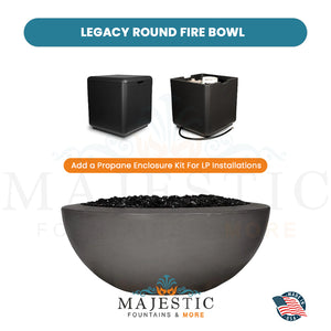 Legacy Round Fire Bowl in GFRC Concrete Propane Enclosure Kit - Majestic Fountains and More