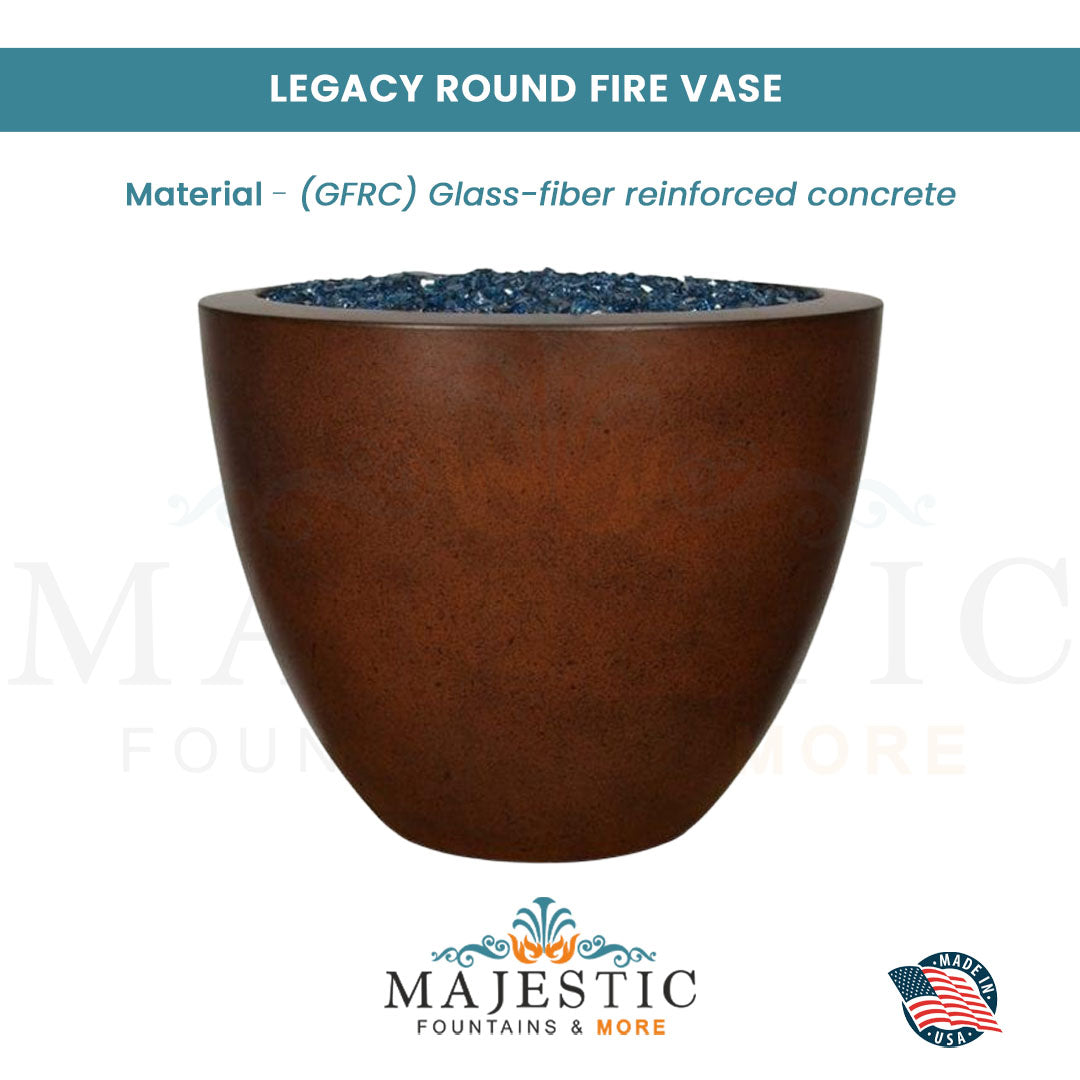 Legacy Round Fire Vase in GFRC Concrete - Majestic Fountains