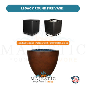Legacy Round Fire Vase in GFRC Concrete Propane Enclosure Kit - Majestic Fountains and More