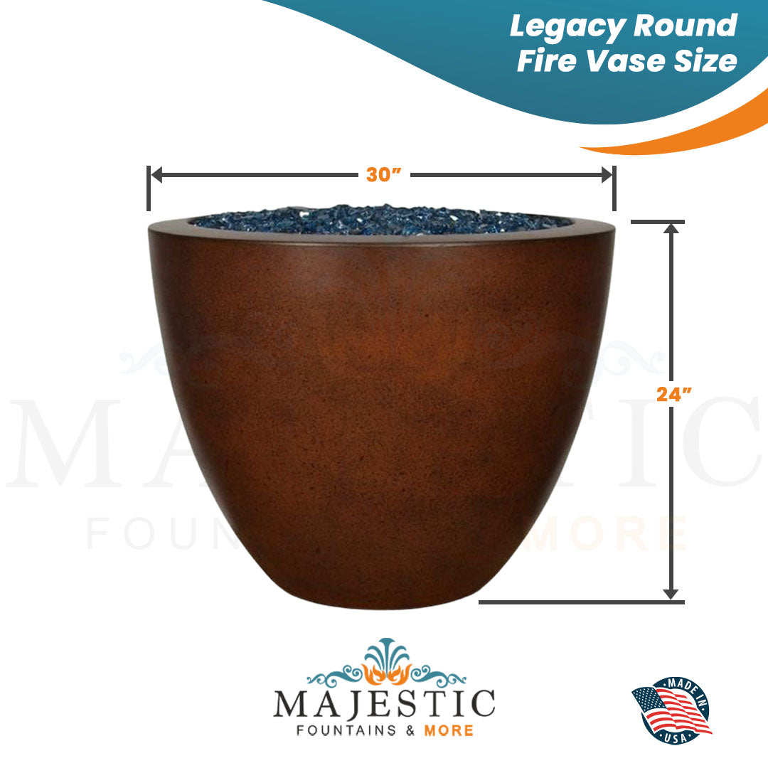 Legacy Round Fire Vase in GFRC Concrete - Majestic Fountains and More