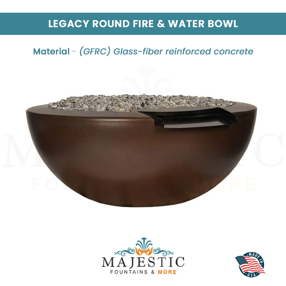 Legacy Round Fire & Water Bowl in GFRC Concrete - Majestic Fountains