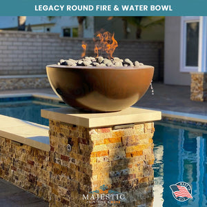 Legacy Round Fire & Water Bowl in GFRC Concrete- Majestic Fountains and More