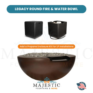 Legacy Round Fire & Water Bowl in GFRC Concrete Propane Enclosure Kit - Majestic Fountains and More