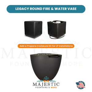 Legacy Round Fire & Water Vase in GFRC Concrete Propane Enclosure Kit - Majestic Fountains and More