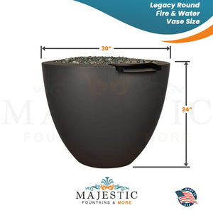 Legacy Round Fire & Water Vase in GFRC Concrete Size - Majestic Fountains and More