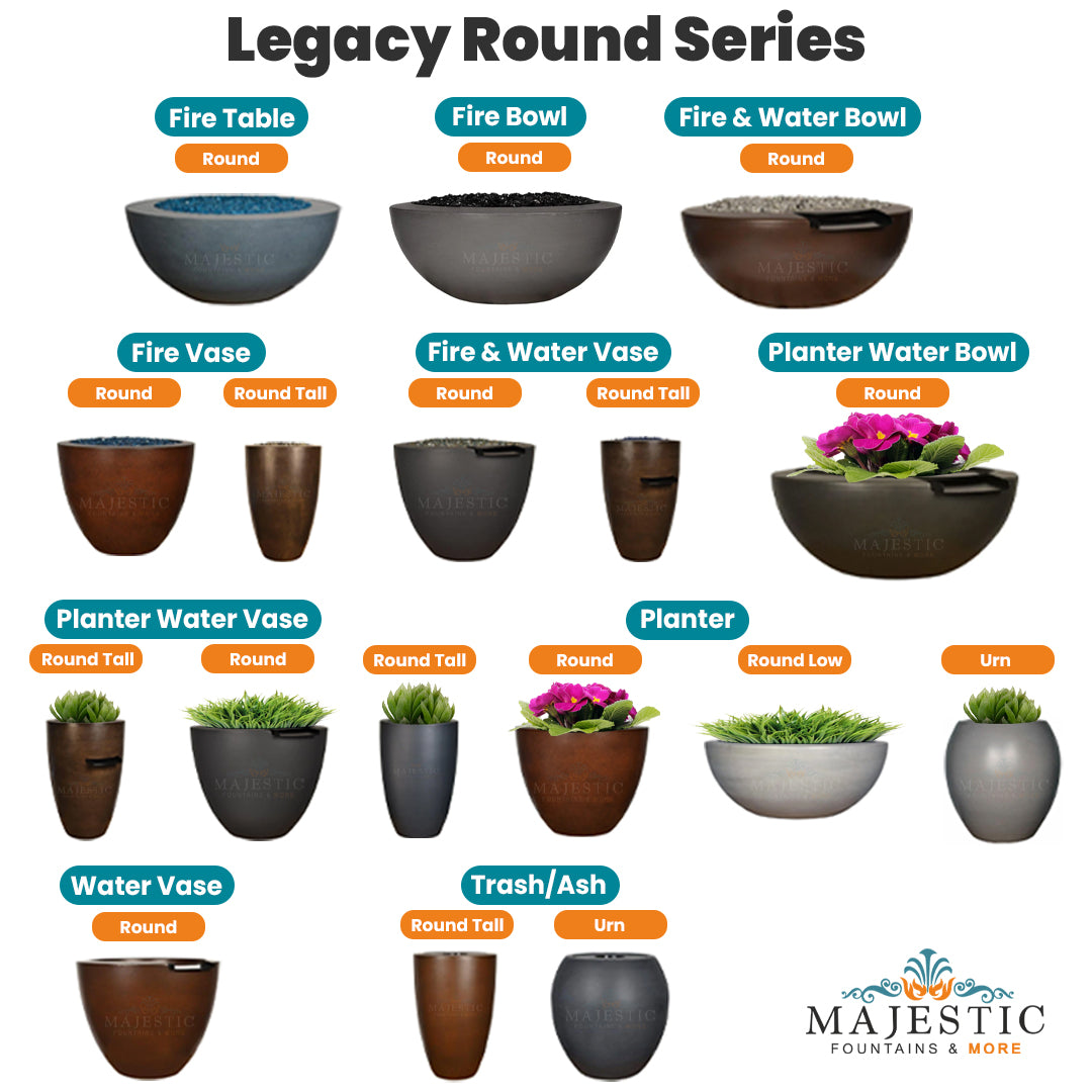 Archpot Legacy Round Tall Trash/Ash - Majestic Fountains