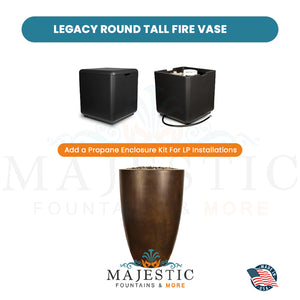 Legacy Round Tall Fire Vase in GFRC Concrete Propane Enclosure Kit - Majestic Fountains and More