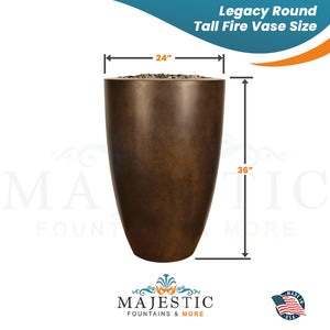 Legacy Round Tall Fire Vase in GFRC Concrete Size - Majestic Fountains and More