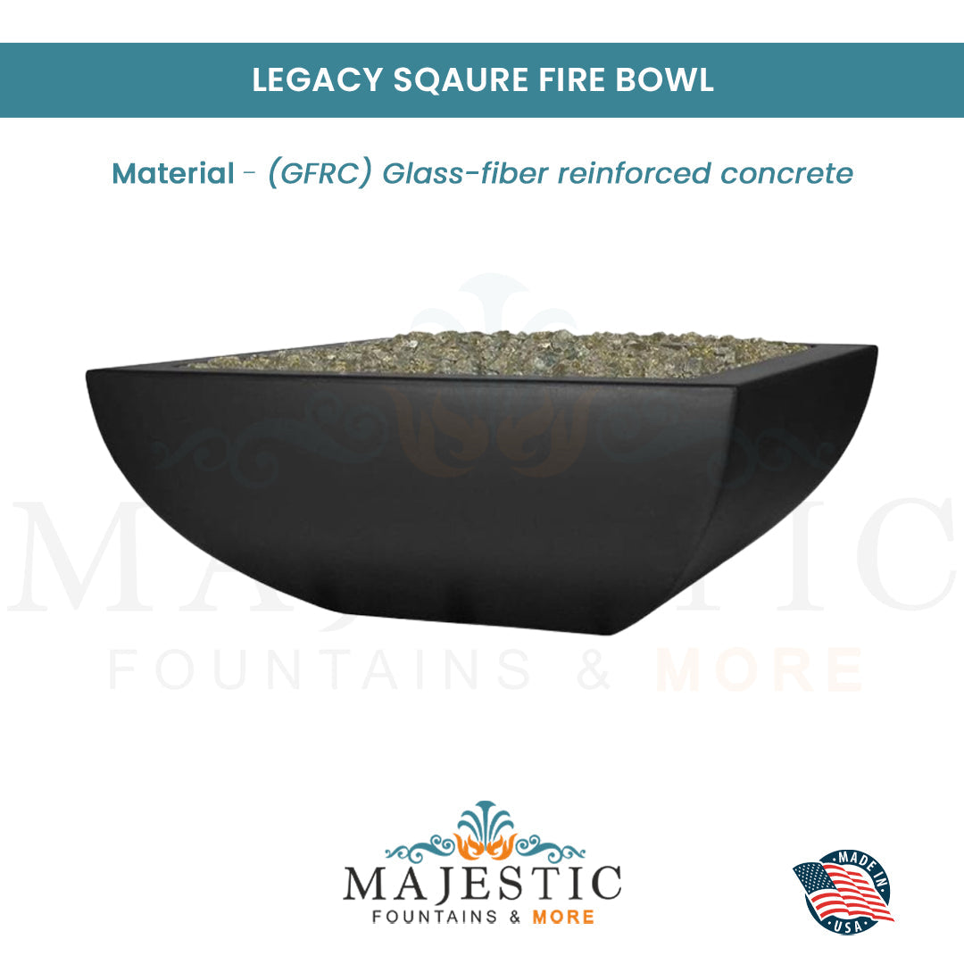 Legacy Square Fire Bowl in GFRC Concrete - Majestic Fountains