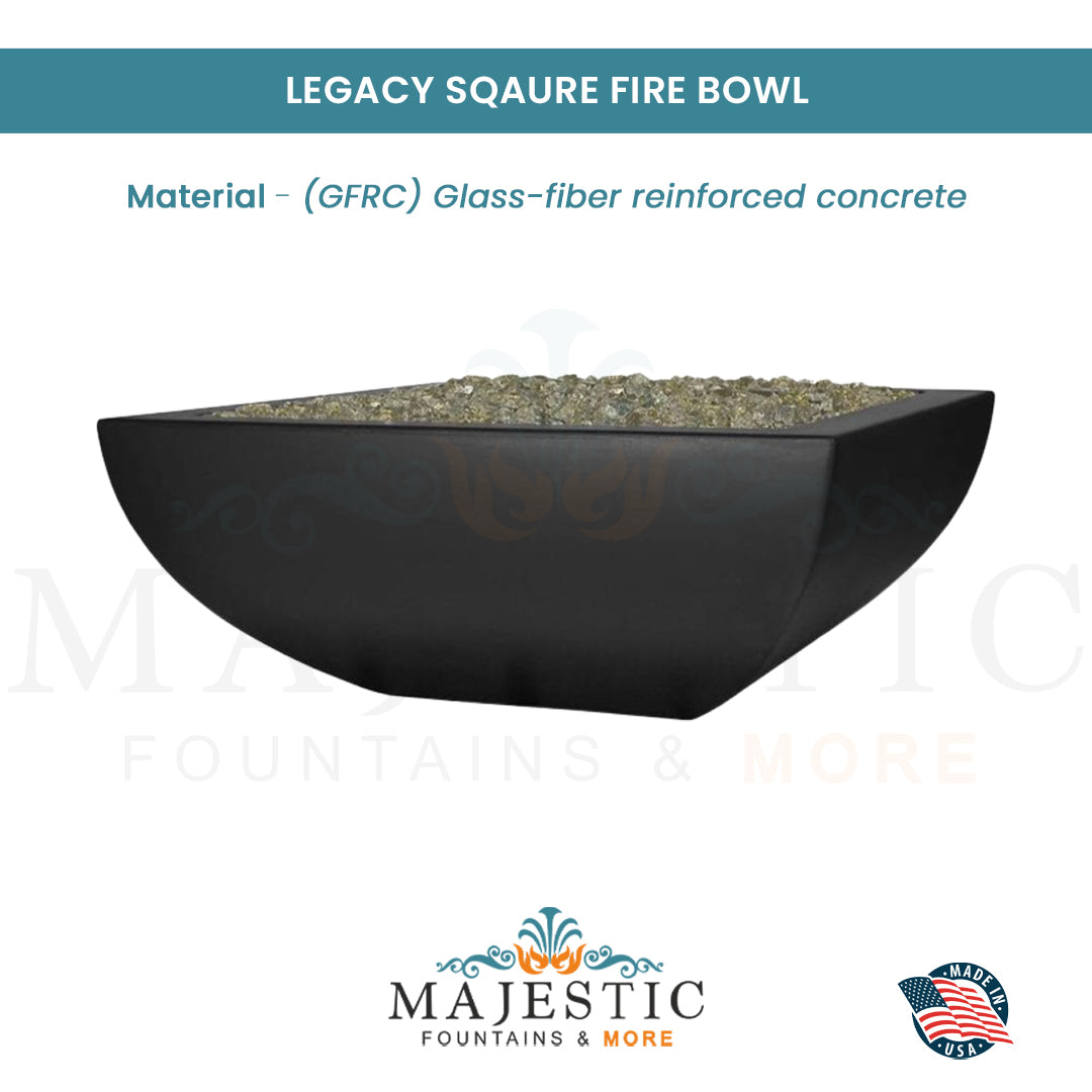 Legacy Square Fire Bowl in GFRC Concrete - Majestic Fountains