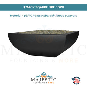 Legacy Square Fire Bowl in GFRC Concrete -  Majestic Fountains and More