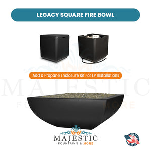 Legacy Square Fire Bowl in GFRC Concrete Propane Enclosure Kit -  Majestic Fountains and More