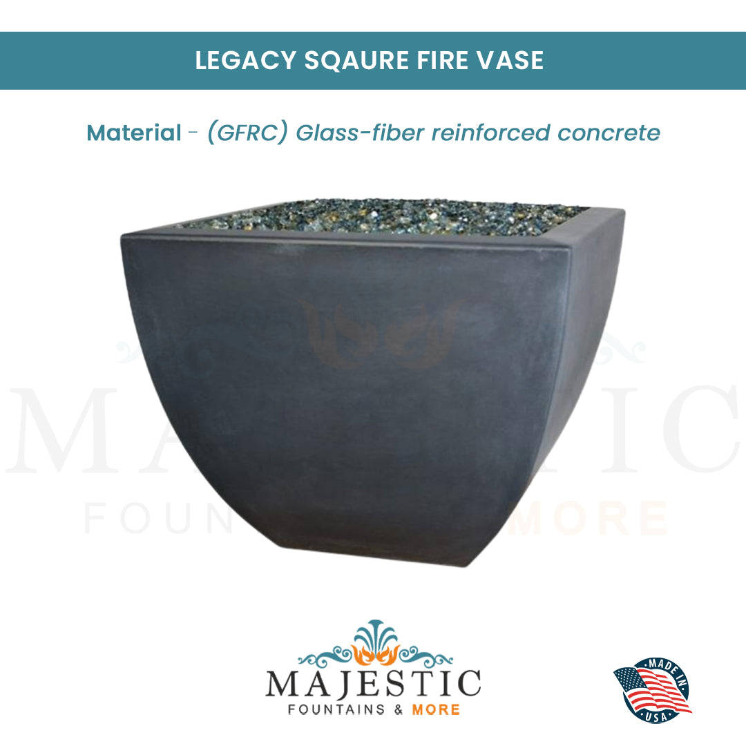 Legacy Square Fire Vase in GFRC Concrete - Majestic Fountains