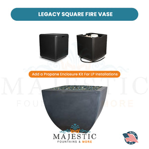 Legacy Square Fire Vase in GFRC Concrete Propane Enclosure Kit - Majestic Fountains and More