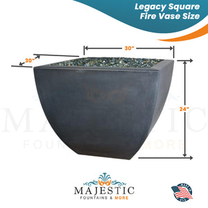 Legacy Square Fire Vase in GFRC Concrete Size - Majestic Fountains and More