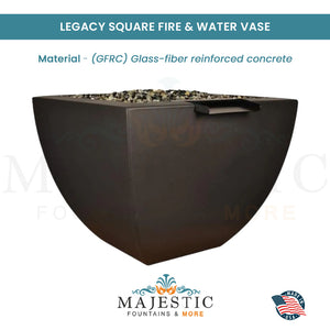 Legacy Square Fire & Water Vase in GFRC Concrete - Majestic Fountains and More