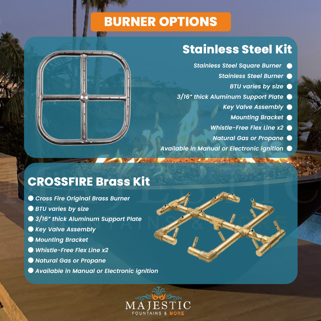 Legacy Round Fire Bowl in GFRC Concrete Burner Options - Majestic Fountains and More