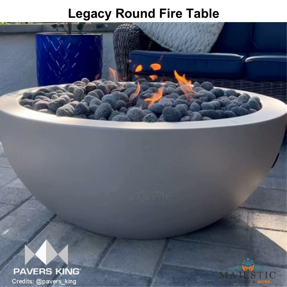 Legacy Round Fire Table in GFRC Concrete - Majestic Fountains and More