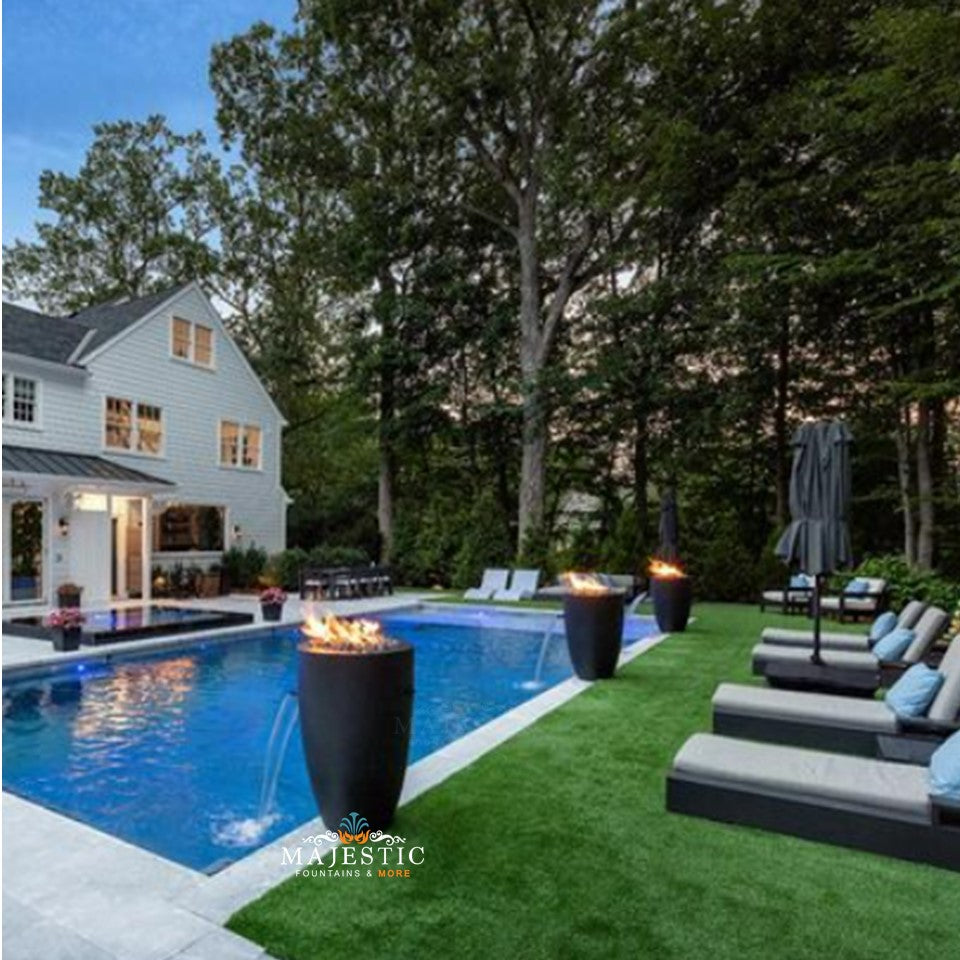 Legacy Round Tall Fire & Water Vase in GFRC Concrete by Archpot - Majestic Fountains and More