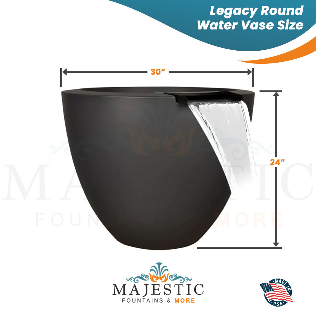Legacy Round Water Vase in GFRC Concrete Size - Majestic Fountains