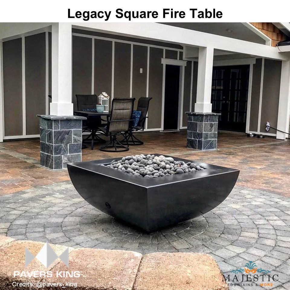 Legacy Square Fire Table in GFRC Concrete by Archpot - Majestic Fountains and More