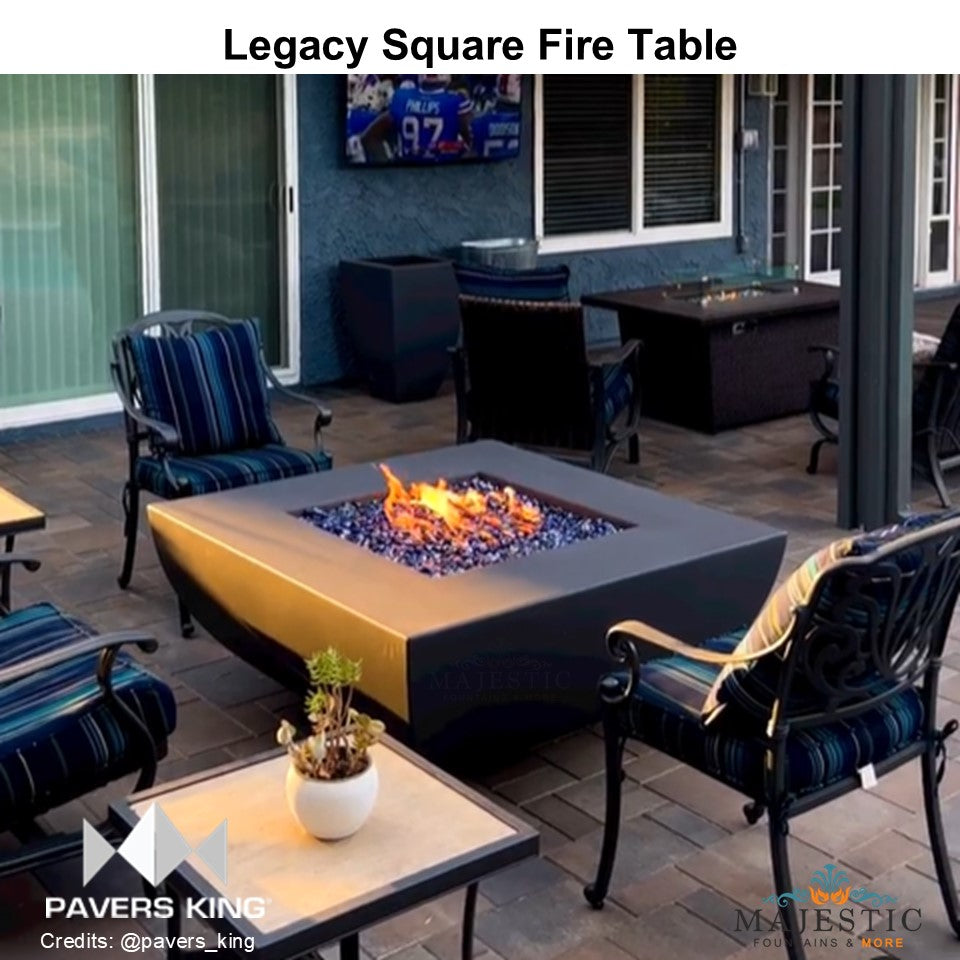 Legacy Square Fire Table in GFRC Concrete - Majestic Fountains and More.