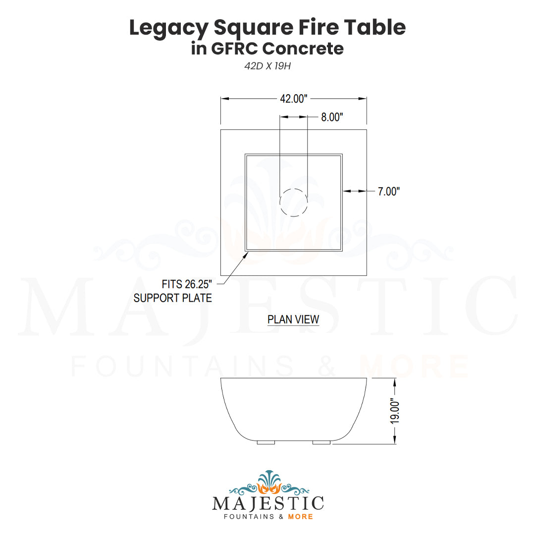 Legacy Square Fire Table in GFRC Concrete by Archpot - Majestic Fountains