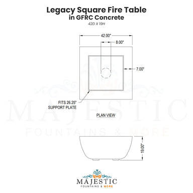 Legacy Square Fire Table in GFRC Concrete by Archpot - Majestic Fountains