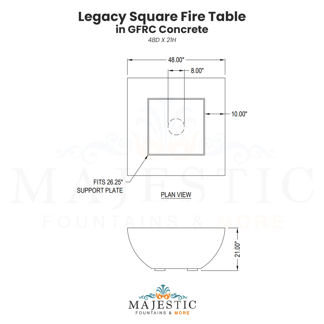 Legacy Square Fire Table in GFRC Concrete by Archpot - Majestic Fountains
