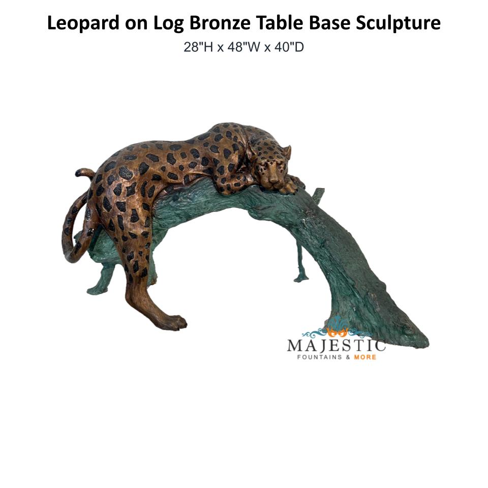 Leopard on Log Bronze Table Base Sculpture - Majestic Fountains & More