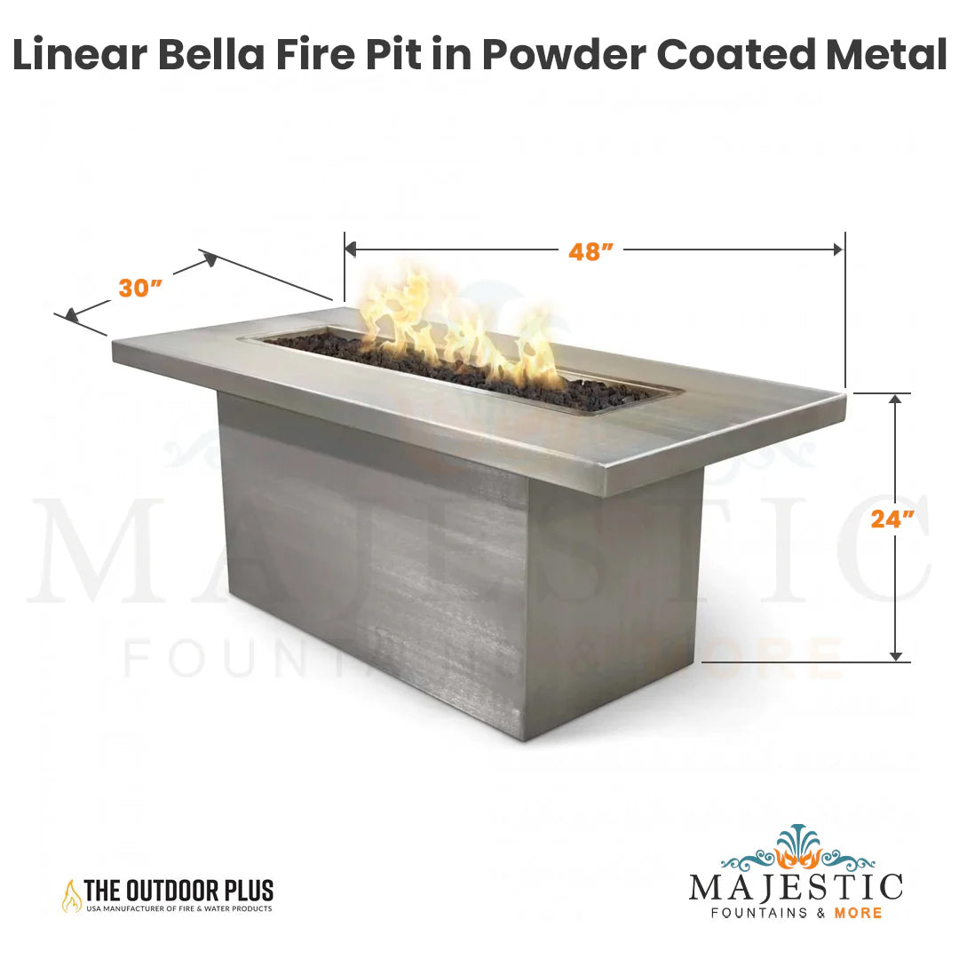 Linear Bella Fire Pit in Powder Coated Metal - Majestic Fountains