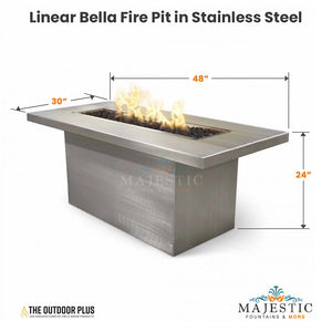 Linear Bella Fire Pit in Stainless Steel Size - Majestic Fountains