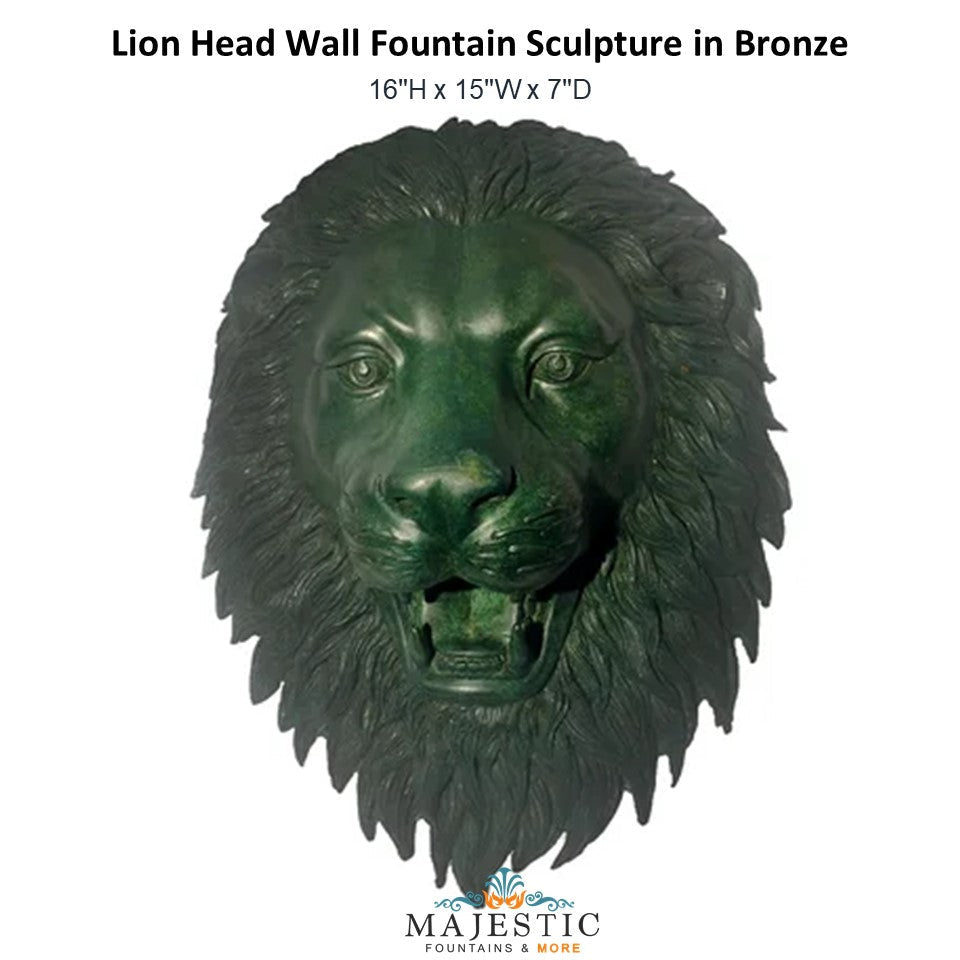 Lion Head Wall Fountain Sculpture in Bronze - Majestic fountains and More
