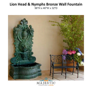 Lion Head & Nymphs Bronze Wall Fountain - Majestic Fountains & More