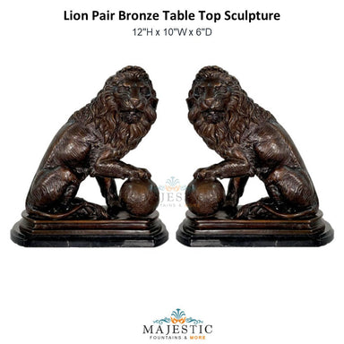 Lion Pair Bronze Table Top Sculpture - Majestic Fountains and More