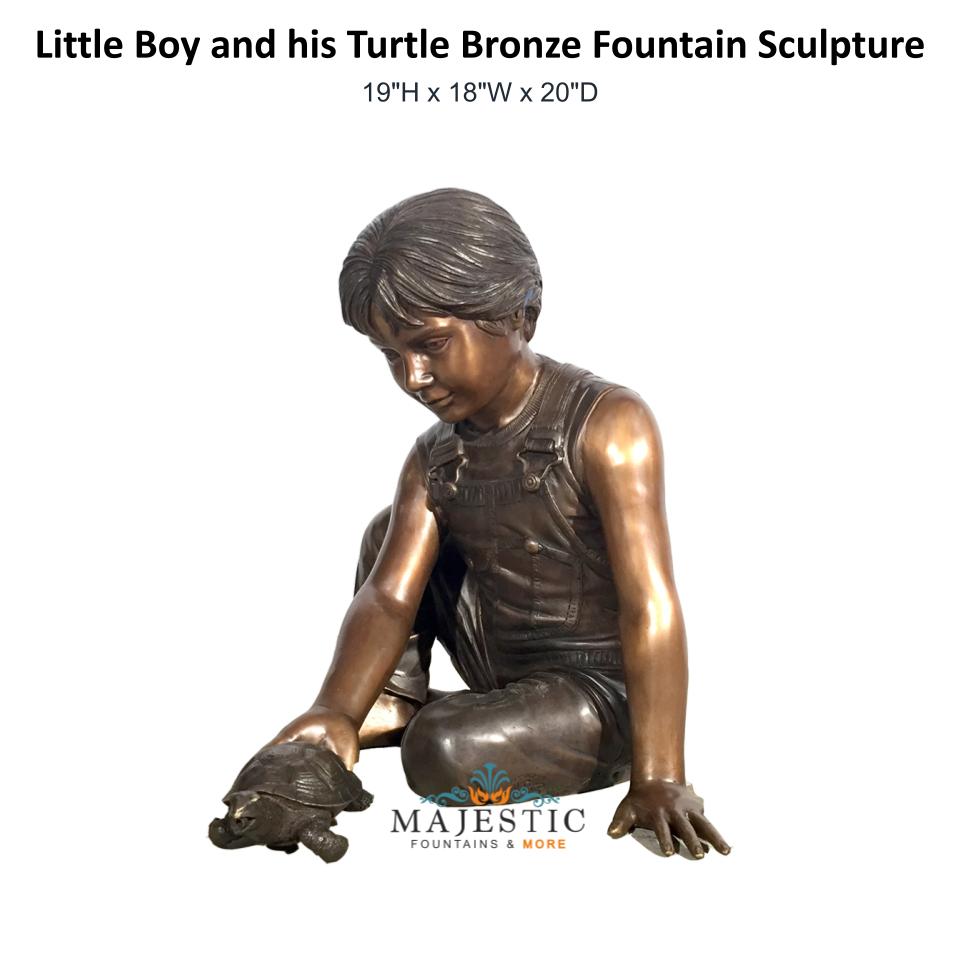 Little Boy and his Turtle Bronze Fountain Sculpture