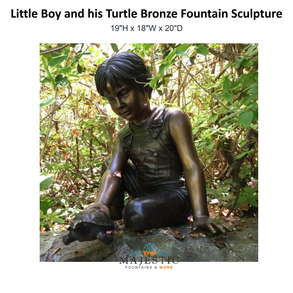 Little Boy and his Turtle Bronze Fountain Sculpture