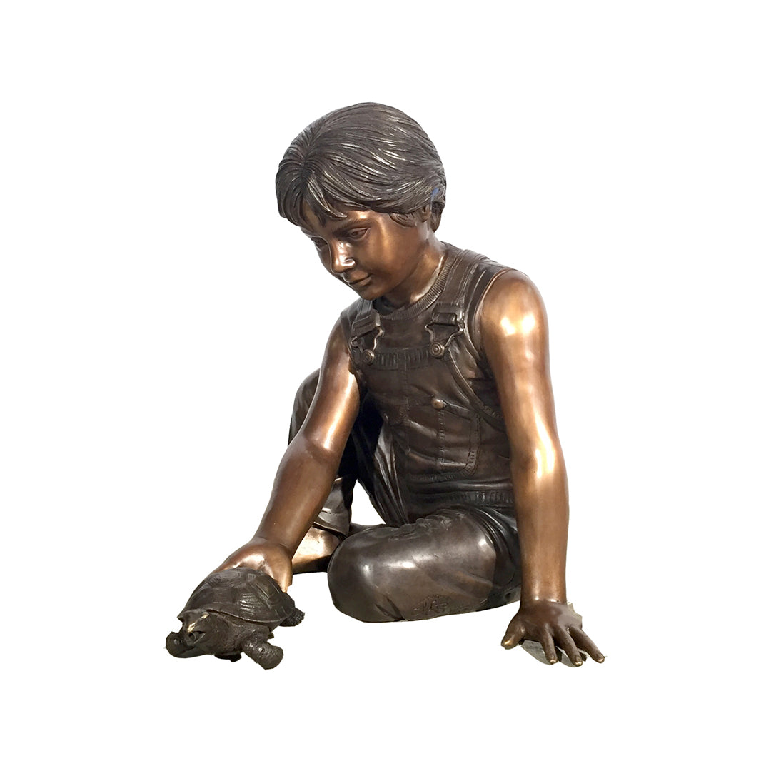 Little Boy and his Turtle Bronze Fountain Sculpture - Majestic Fountains
