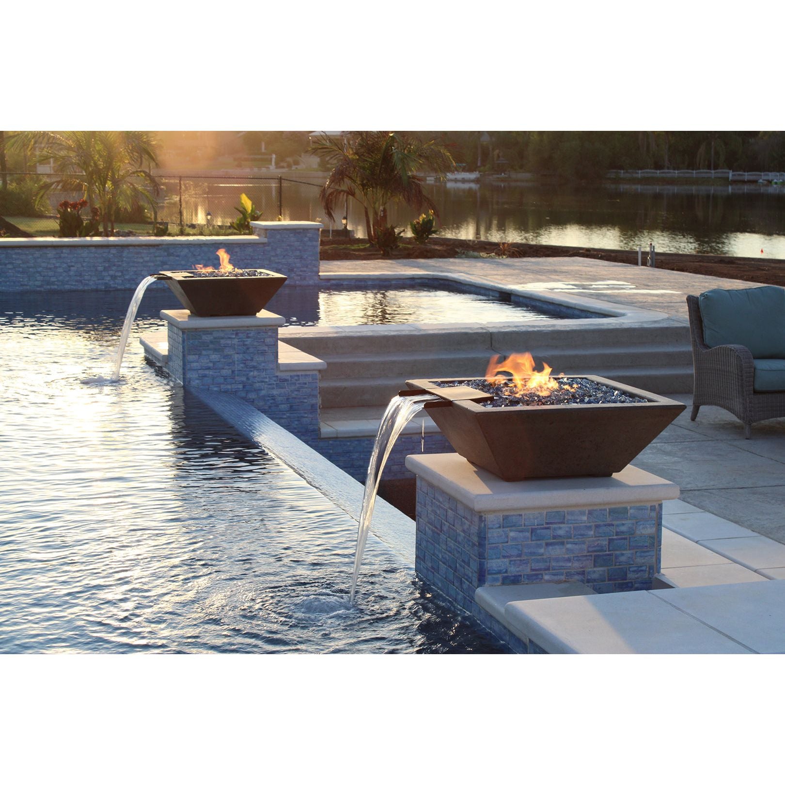 Lombard Fire & Water Bowl in GFRC Concrete by Prism Hardscapes - Majestic Fountains and More