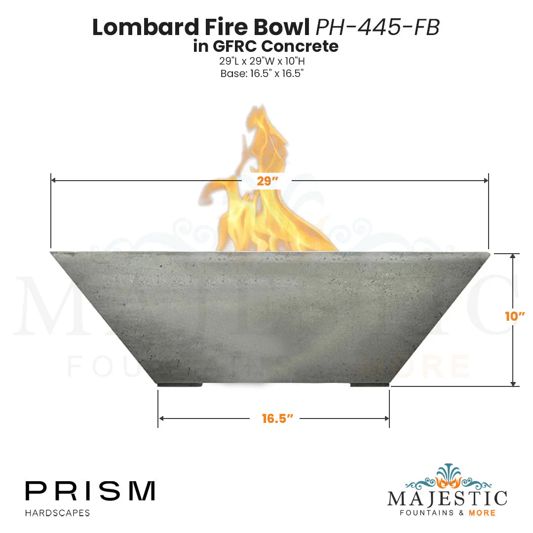 Lombard Fire Bowl PH-445-FB in GFRC Concrete - Majestic Fountains