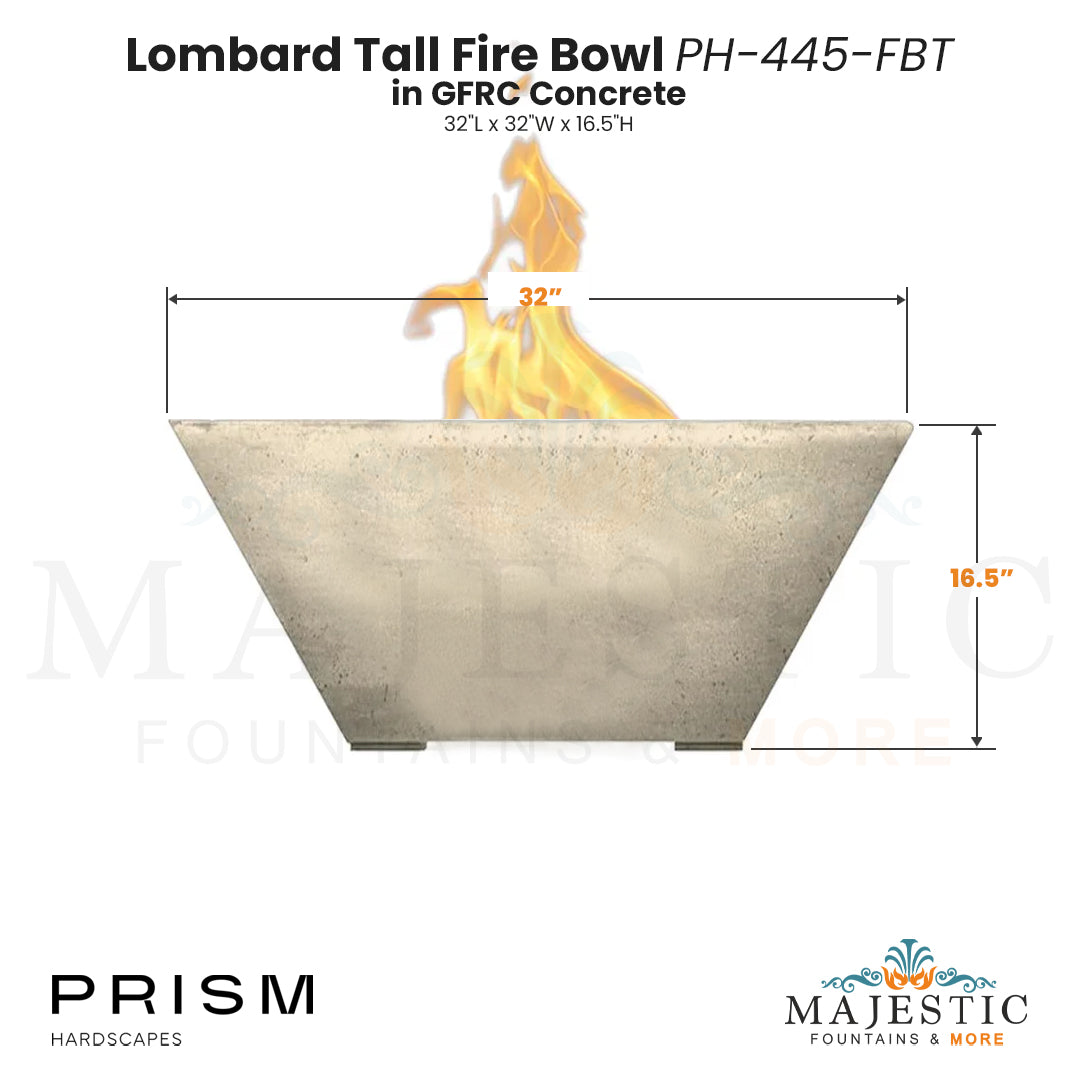 Lombard Tall Fire Bowl PH-445-FBT in GFRC  - Majestic Fountains