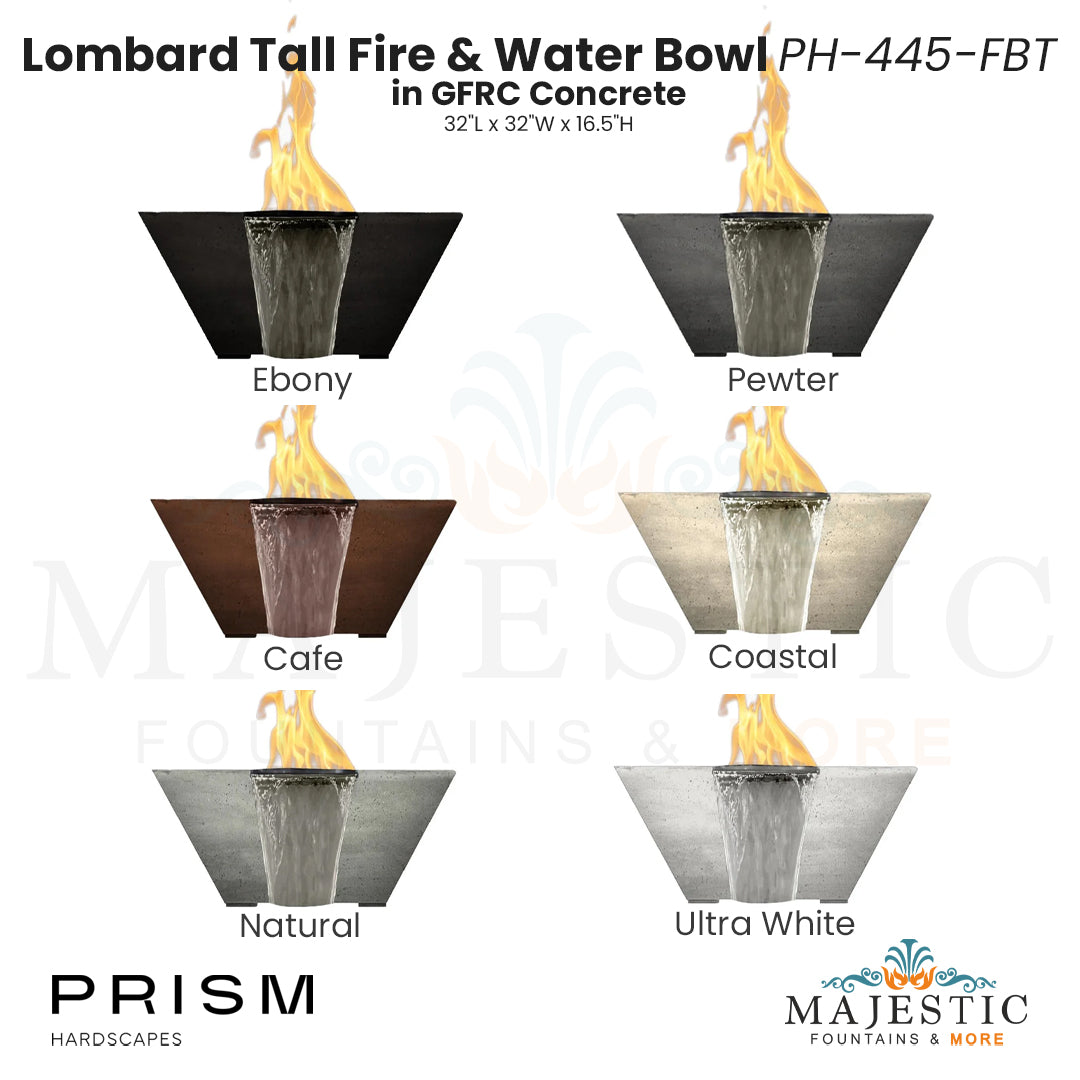 Lombard Tall Fire & Water Bowl PH-445-FBT in GFRC - Majestic Fountains