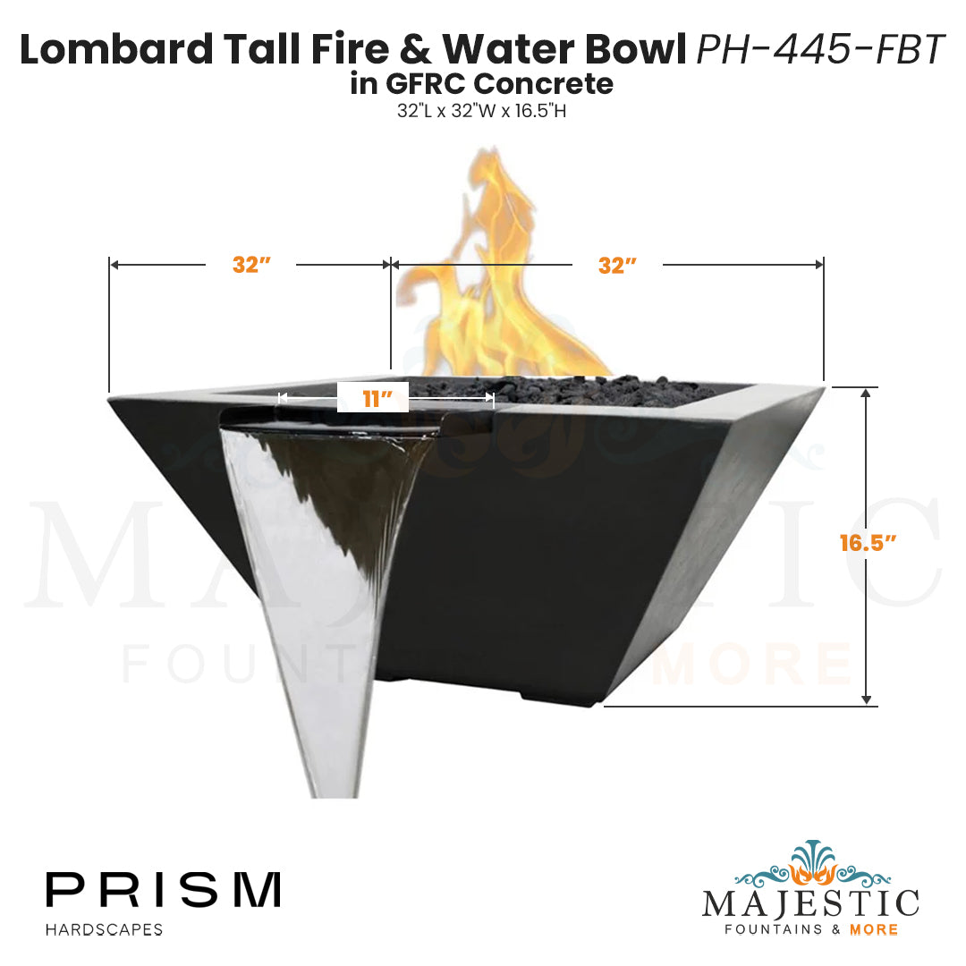 Lombard Tall Fire & Water Bowl PH-445-FBT in GFRC Size - Majestic Fountains