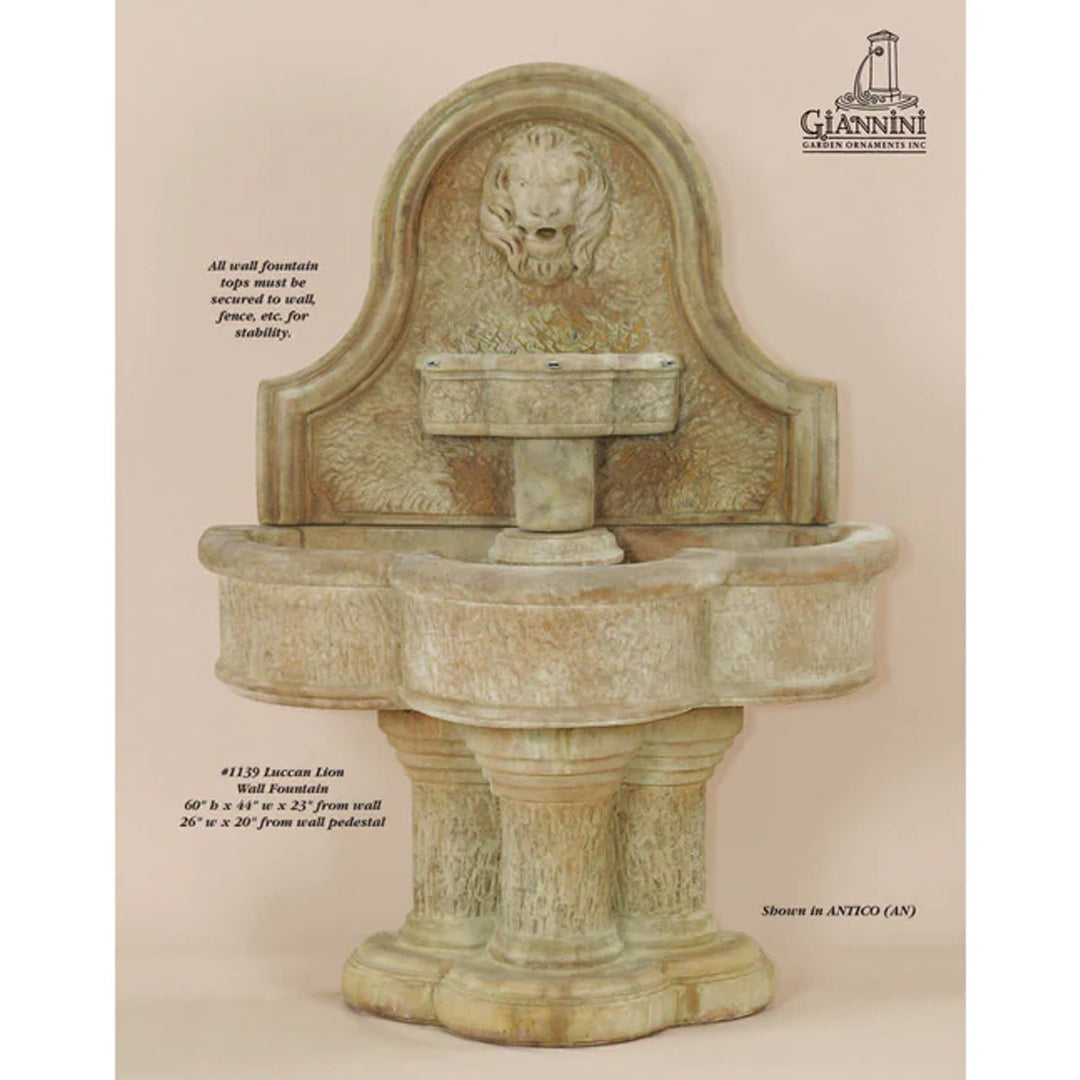Luccan Lion Outdoor Wall Fountain - 1139 - Majestic Fountains