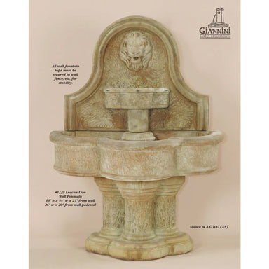 Luccan Lion Outdoor Wall Fountain - 1139 - Majestic Fountains