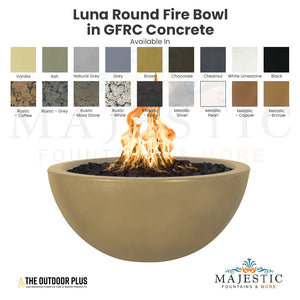 Luna Round Fire Bowl in GFRC Concrete - Majestic Fountains