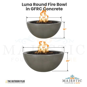 Luna Round Fire Bowl in GFRC Concrete Size - Majestic Fountains